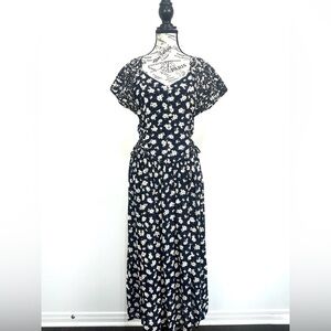 Vintage Rene Derhy Floral Print Short Sleeve Maxi Dress Sz Medium